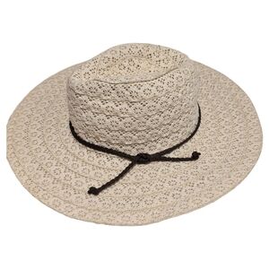 Charlie Paige Cream Lace Hat with Braided Leather Cord